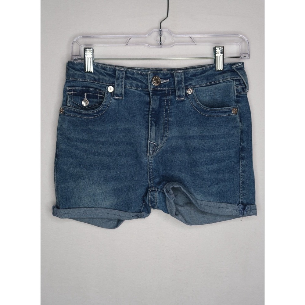 True Religion Jennie Womens 27 Mid Rise Super Skinny Blue Denim Jean Shorts Y2K